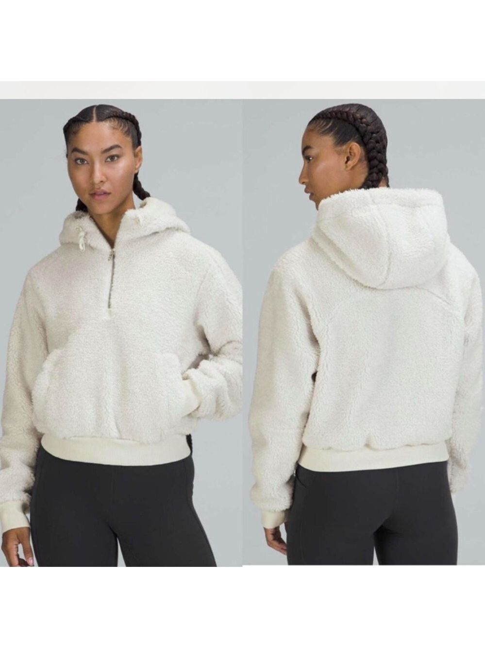 Lululemon Textured Fleece 1/2 Zip Cozy Cream Sherpa Hoodie Size 6 White Opal